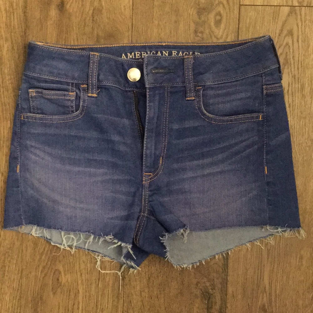American Eagle Hi-Rise Shortie Super Stretch Raw Hem Jean Shorts Size 4